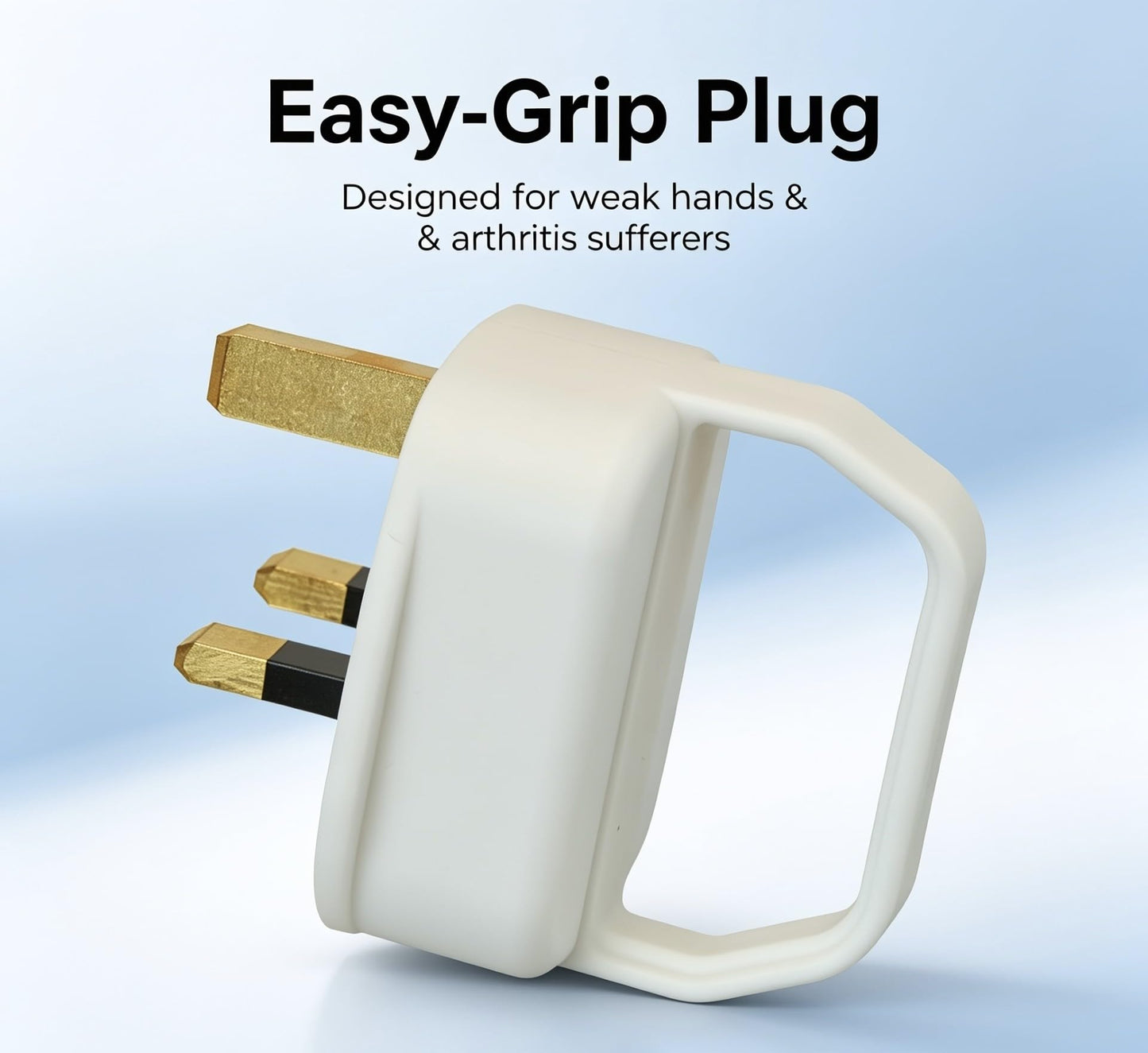 Easy Pull 13A Fused Mains Plug with Handle, for Arthritis, Disability, Weak Grip, White, Pack of 2 Easy To Wire Up