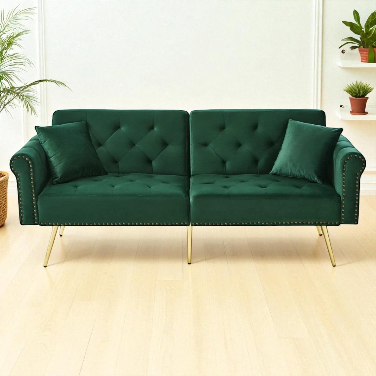 2 Seaters Sofa, Modern Luxury Style Day living, Velvet, Bed Convertible Sleeper Couch, Loveseat With Pillows Included, In 5 Colours