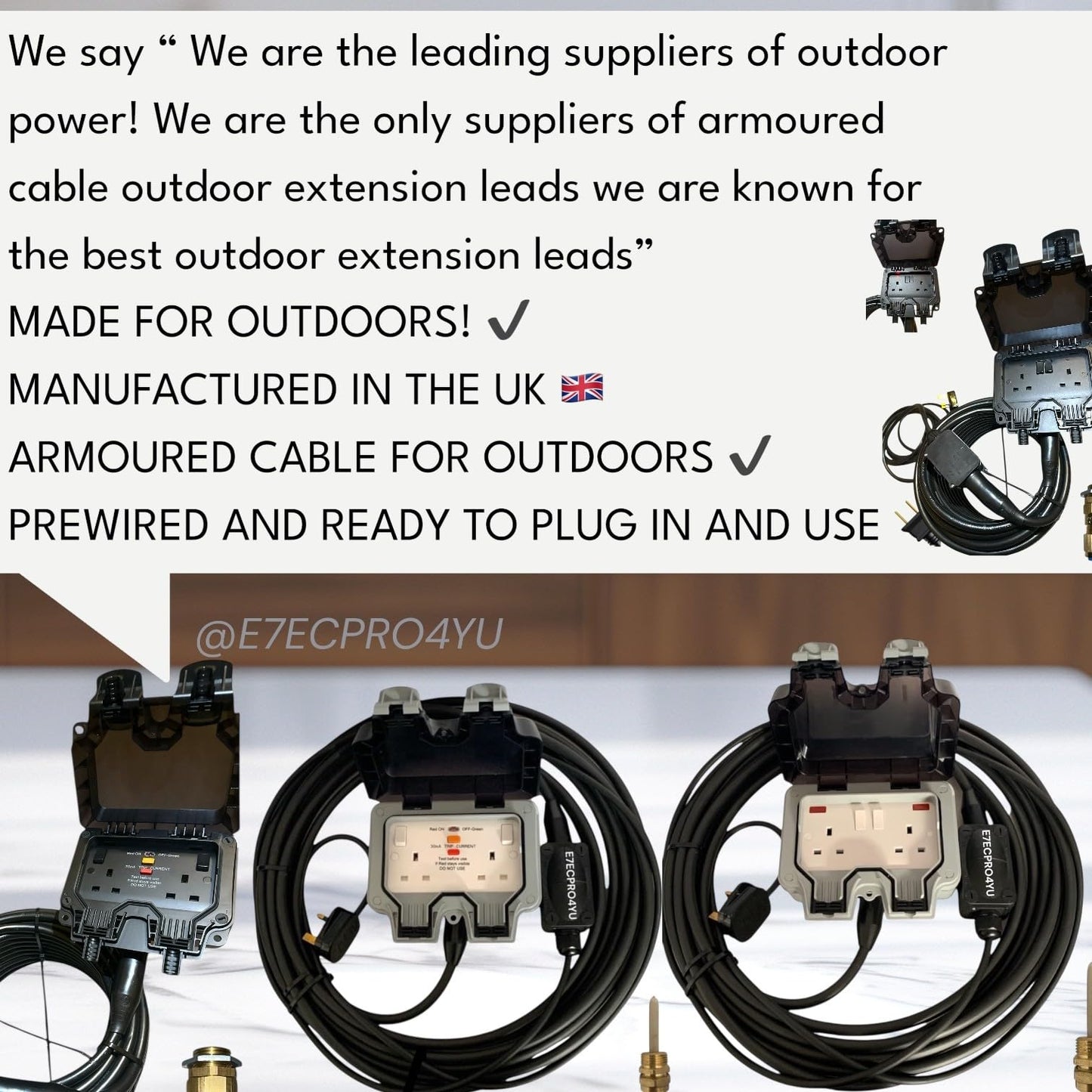 50 METRE ARMOURED CABLE OUTDOOR EXTENSION LEAD, WEATHERPROOF GARDEN POWER, WATERPROOF EXTENSION LEAD 240V HEAVY DUTY 50MTR HEAVY DUTY IP66 RATED