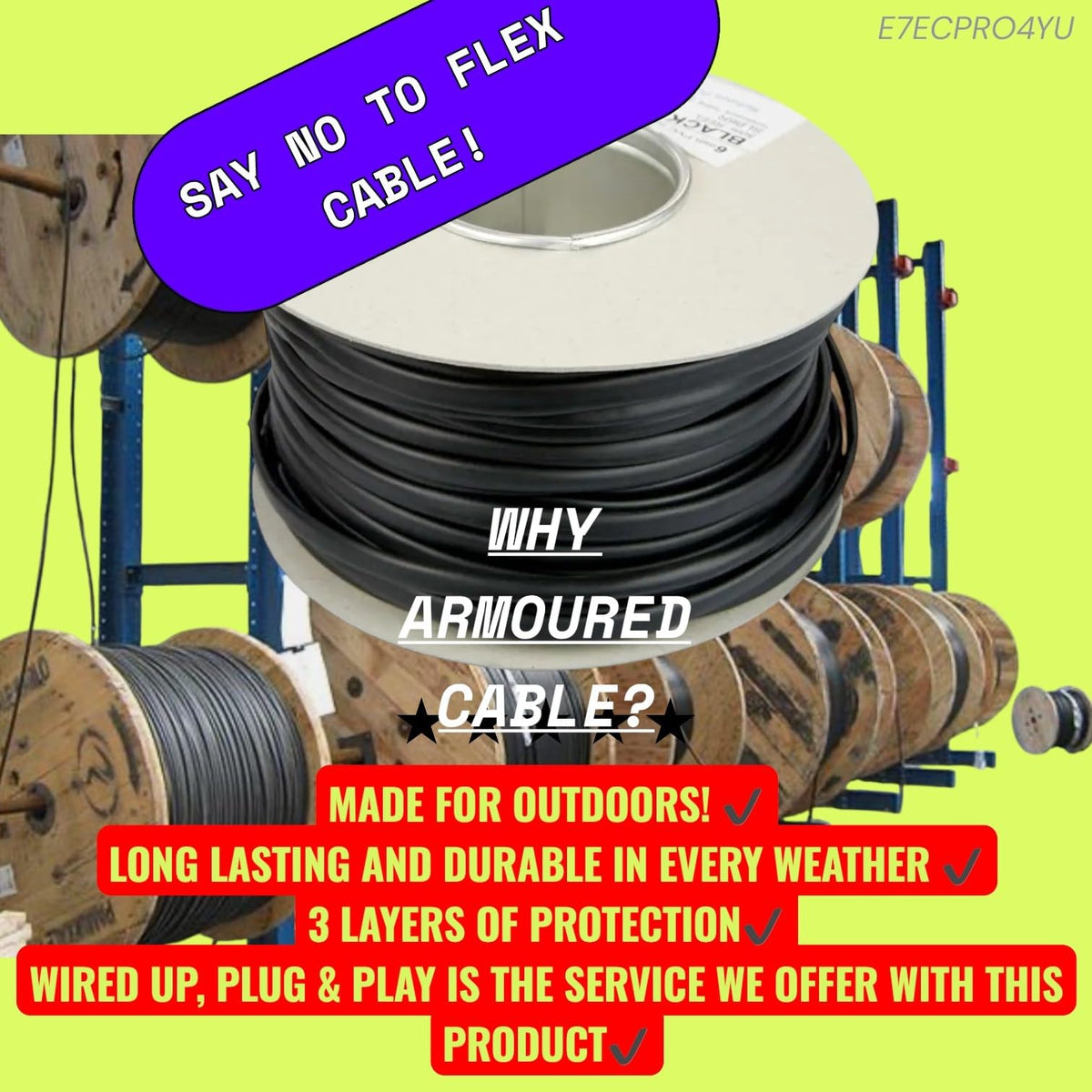 Smart Black Armoured Outdoor Extension Lead Cable IP66 Rated 2 Gang Heavy Duty