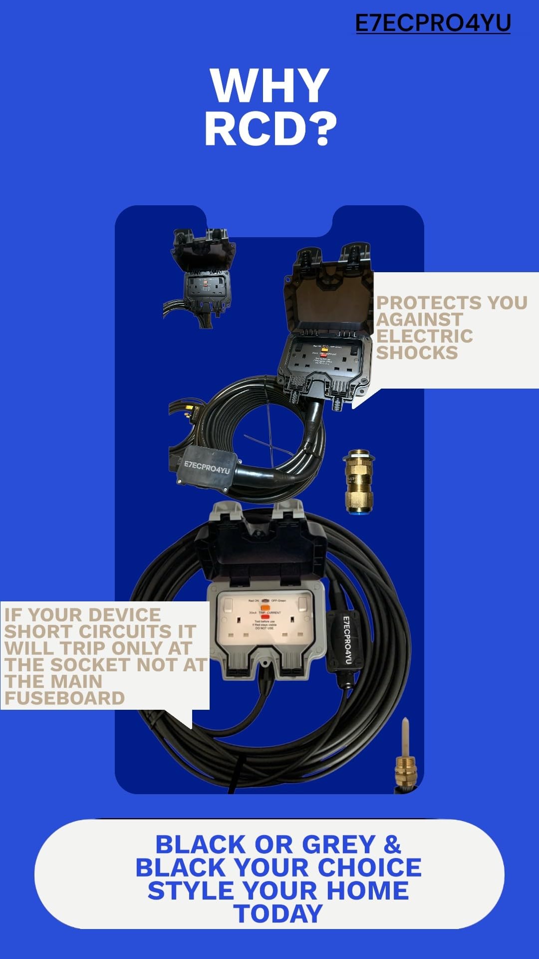 2 Gang Armoured Extension Lead, RCD Protected, IP66, Black