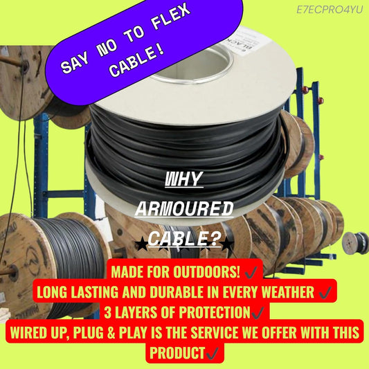 50 METRE ARMOURED CABLE OUTDOOR EXTENSION LEAD, WEATHERPROOF GARDEN POWER, WATERPROOF EXTENSION LEAD 240V HEAVY DUTY 50MTR HEAVY DUTY IP66 RATED