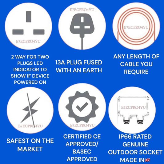 Outdoor Extension Lead Waterproof Heavy Duty 2 Way Outside 2G IP66 Rated Outside Garden Power Box With Switch Indicator