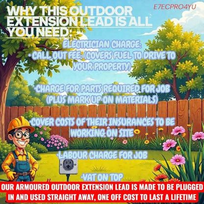 50 METRE ARMOURED CABLE OUTDOOR EXTENSION LEAD, WEATHERPROOF GARDEN POWER, WATERPROOF EXTENSION LEAD 240V HEAVY DUTY 50MTR HEAVY DUTY IP66 RATED