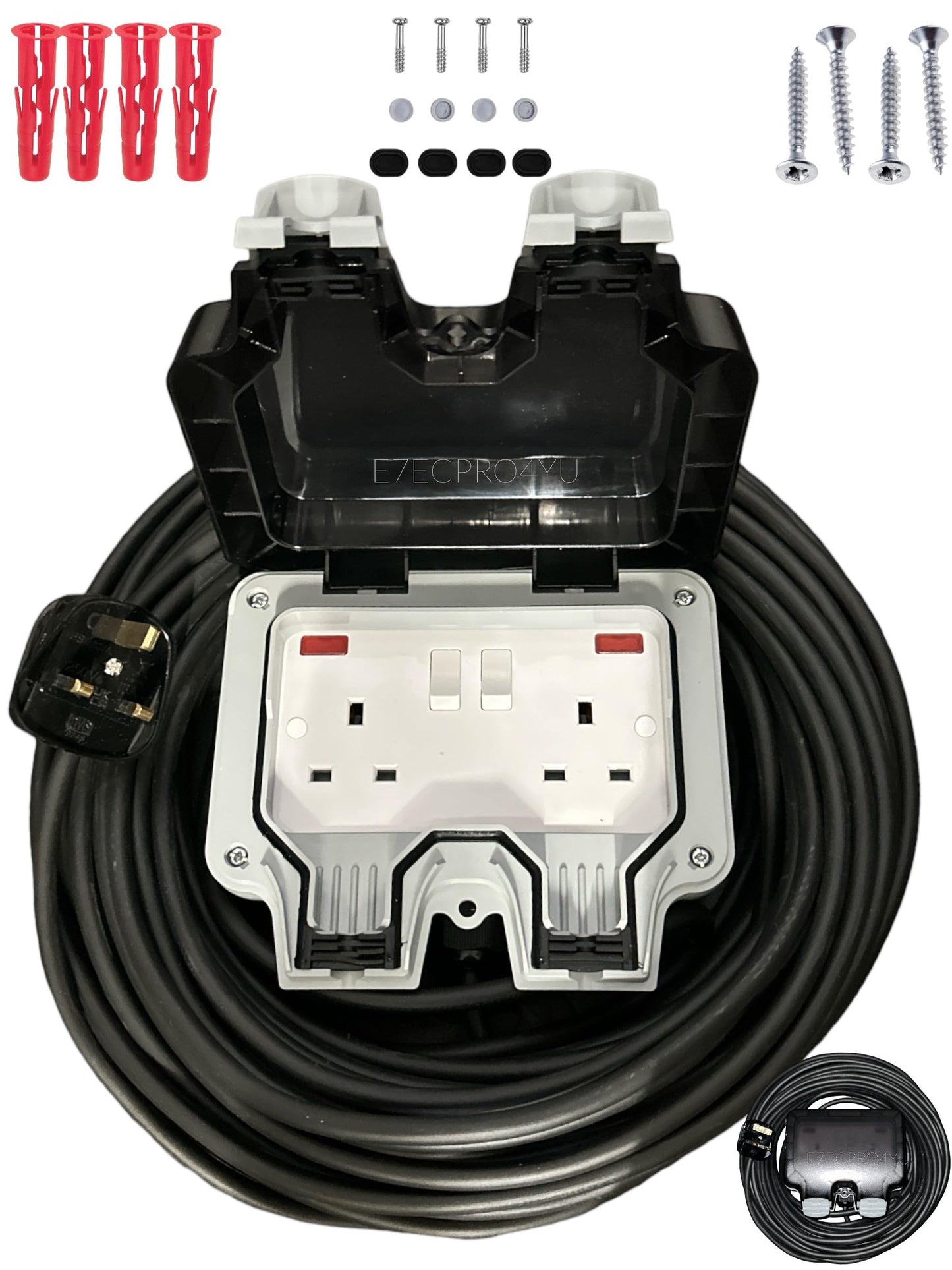 Outdoor Extension Lead Waterproof Heavy Duty 2 Way Outside 2G IP66 Rated Outside Garden Power Box With Switch Indicator