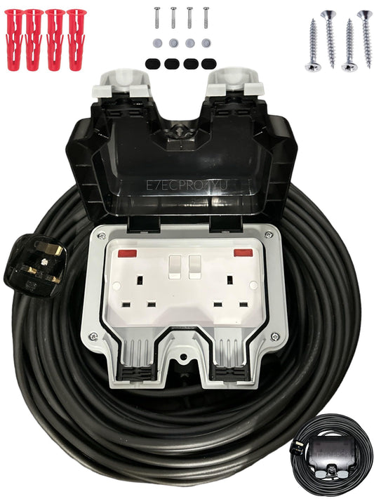 Outdoor Extension Lead Waterproof Heavy Duty 2 Way Outside 2G IP66 Rated Outside Garden Power Box With Switch Indicator
