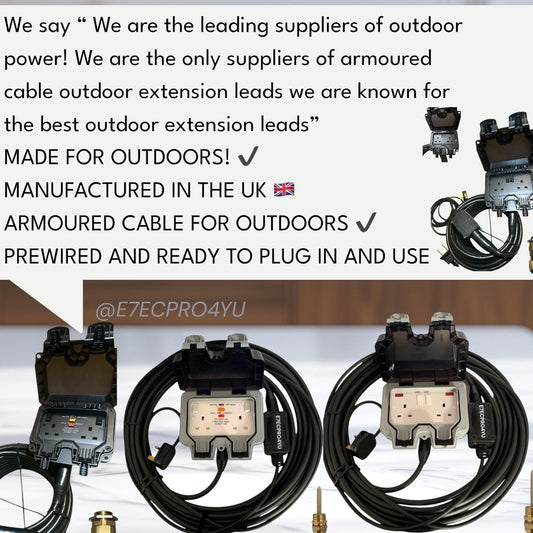 SMART BLACK ARMOURED OUTDOOR EXTENSION LEAD CABLE RCD PROTECTED 2GANG WEATHERPROOF IP66 RATED 2 WAY SOCKET HEAVY DUTY ROBUST MADE TO LAST OUTDOORS 2G OUTDOOR POWER