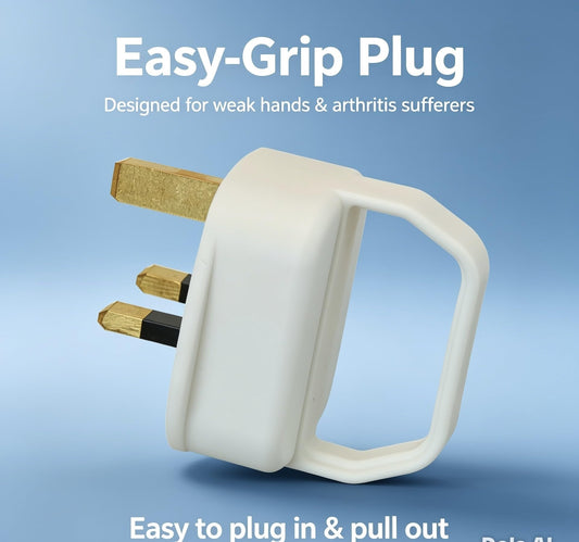 Easy Pull 13A Fused Mains Plug with Handle, for Arthritis, Disability, Weak Grip, White, Pack of 2 Easy To Wire Up