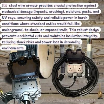 50 METRE ARMOURED CABLE OUTDOOR EXTENSION LEAD, WEATHERPROOF GARDEN POWER, WATERPROOF EXTENSION LEAD 240V HEAVY DUTY 50MTR HEAVY DUTY IP66 RATED
