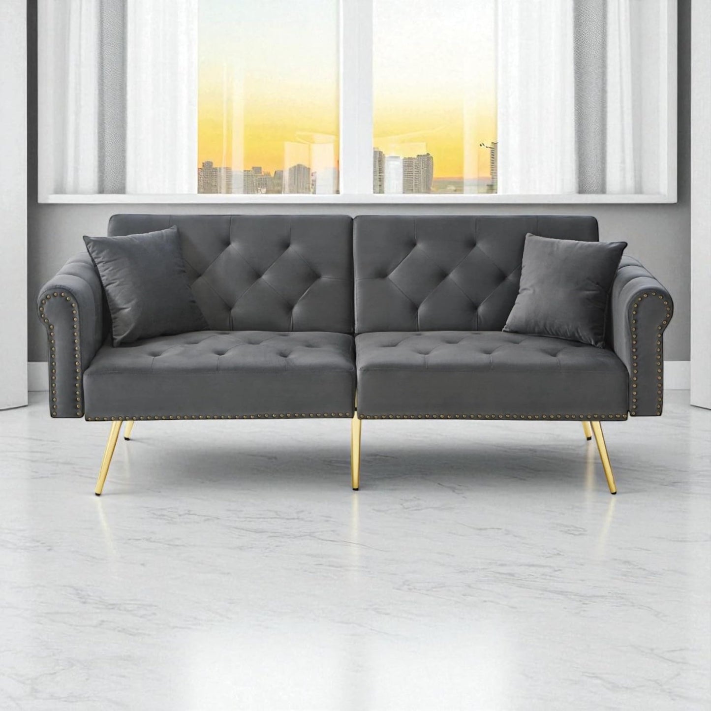 2 Seaters Sofa, Modern Luxury Style Day living, Velvet, Bed Convertible Sleeper Couch, Loveseat With Pillows Included, In 5 Colours