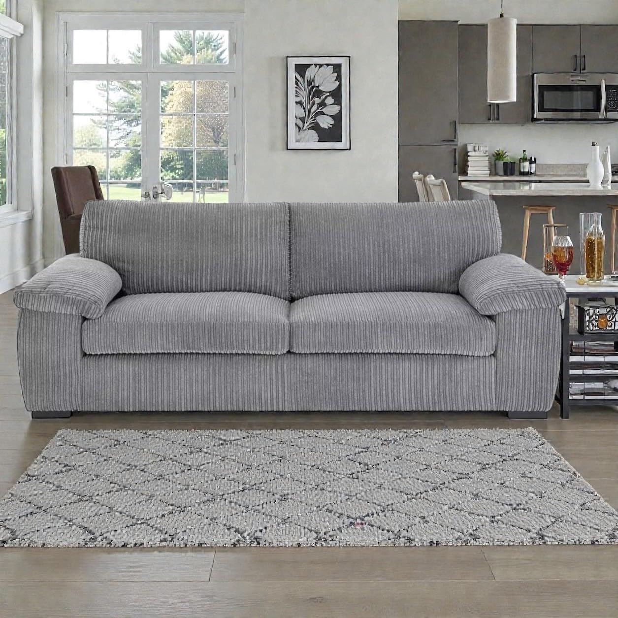 Luxury Jumbo Cord Amalafi Sofa Fabric Premium Family Friendly Sofas For Living Room Home Sofa 3+2 SET GREY