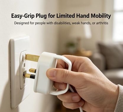 Easy Pull 13A Fused Mains Plug with Handle, for Arthritis, Disability, Weak Grip, White, Pack of 2 Easy To Wire Up