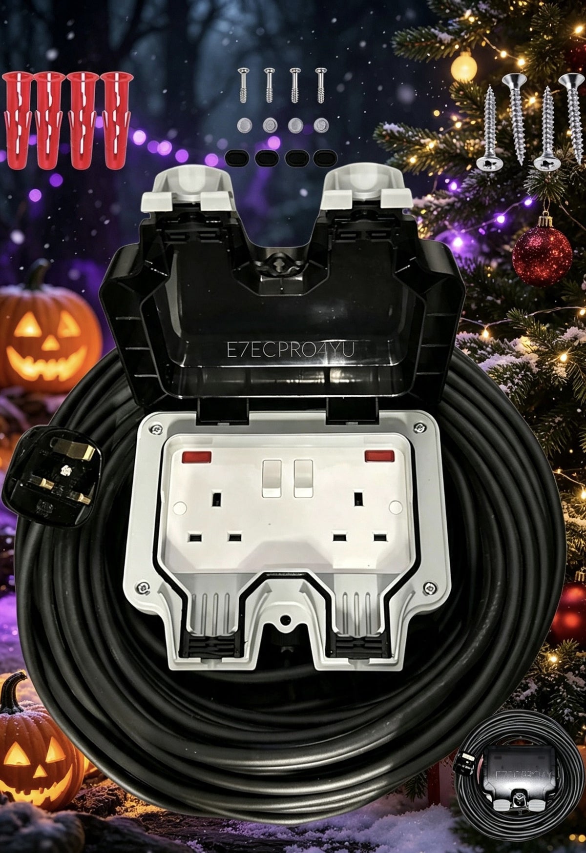 Outdoor Extension Lead — Weatherproof Power Cable for Christmas Lights & Halloween Decorations (5m–50m)