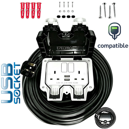 USB Socket Outdoor Extension Lead – 2 Socket, IP66 Rated Weatherproof