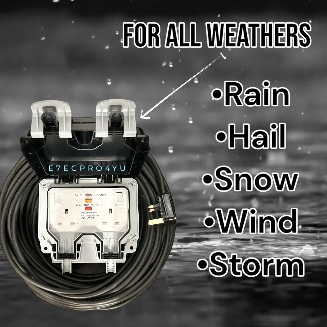 RCD Outdoor Extension Lead Waterproof Heavy Duty 2 Way Outside 2G IP66 Rated Outside Garden Power Box With Switch Indicator