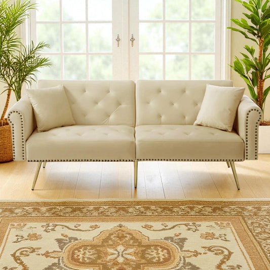 2 Seaters Sofa, Modern Luxury Style Day living, Velvet, Bed Convertible Sleeper Couch, Loveseat With Pillows Included, In 5 Colours