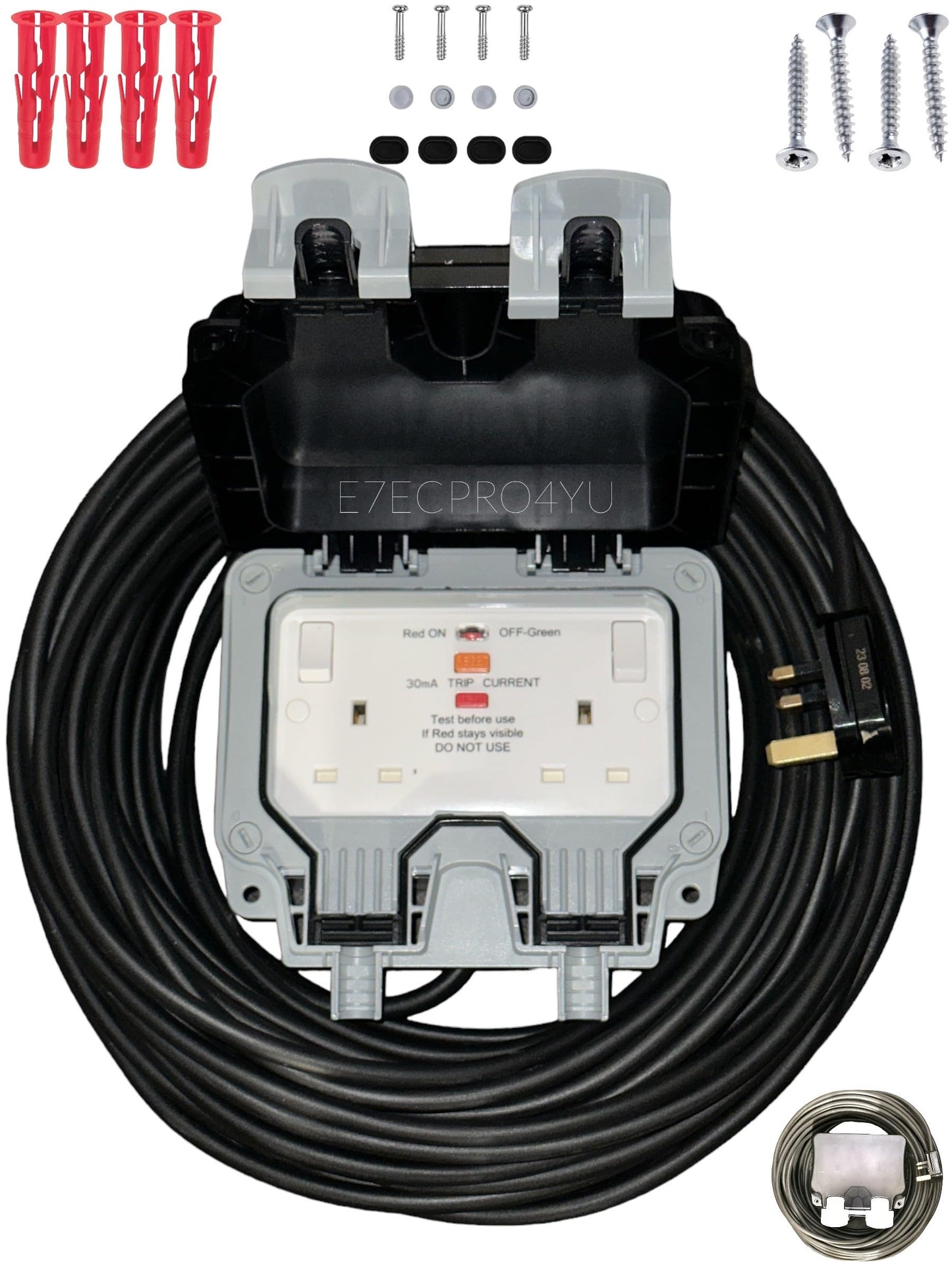 RCD Outdoor Extension Lead Waterproof Heavy Duty 2 Way Outside 2G IP66 Rated Outside Garden Power Box With Switch Indicator
