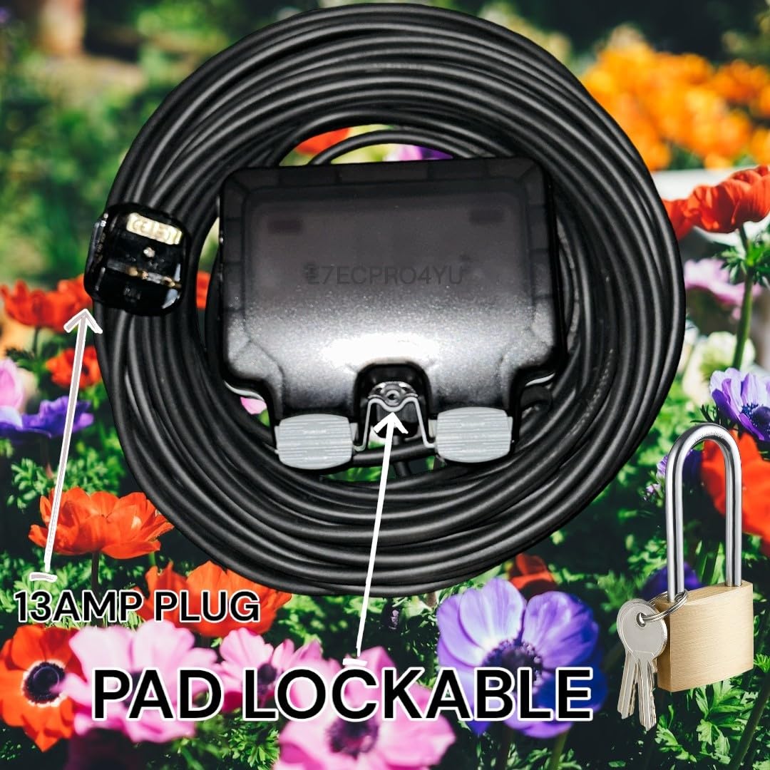Outdoor Extension Lead Waterproof Heavy Duty 2 Way Outside 2G IP66 Rated Outside Garden Power Box With Switch Indicator